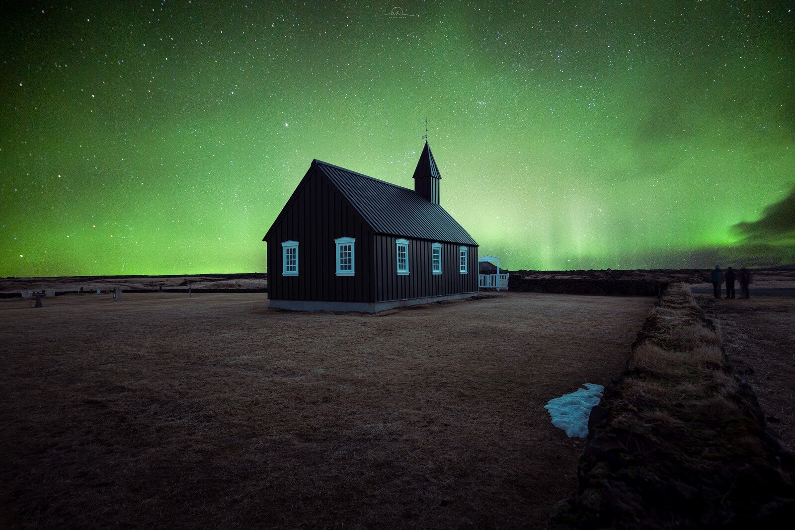 Black Budir Church under Northern Lights